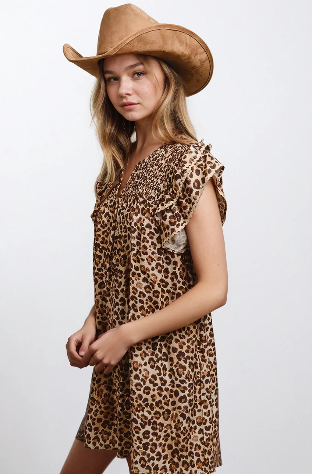 Desert Muse Leopard Ruffle Mini Dress