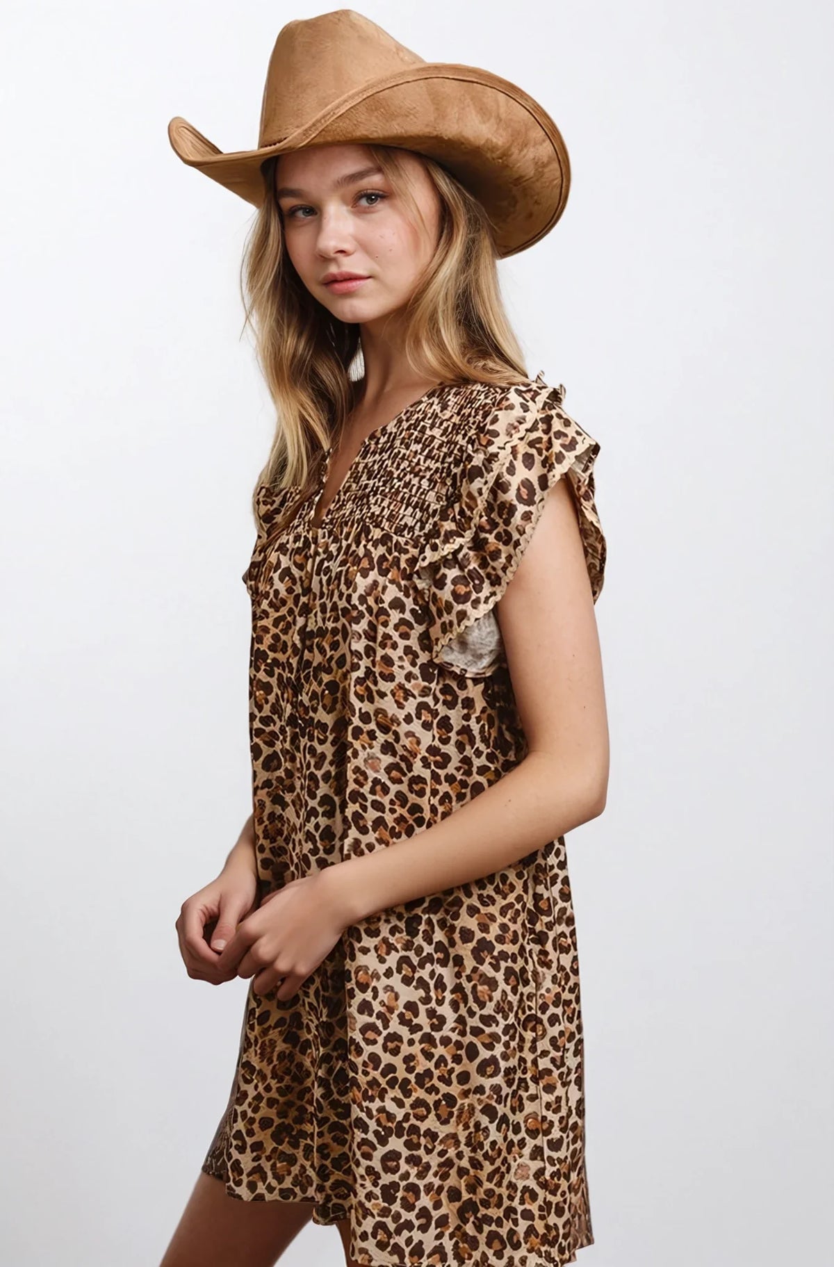 Desert Muse Leopard Ruffle Mini Dress
