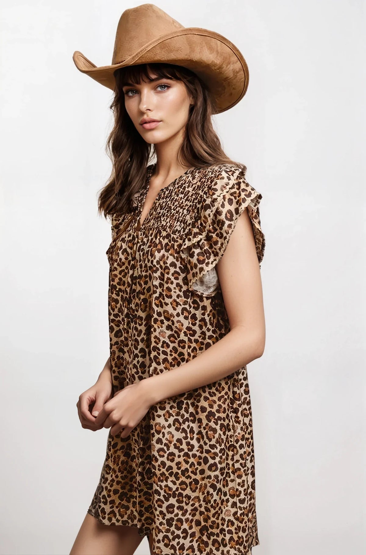Desert Muse Leopard Ruffle Mini Dress