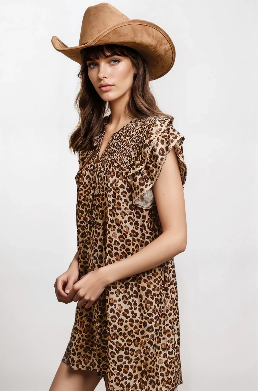 Desert Muse Leopard Ruffle Mini Dress