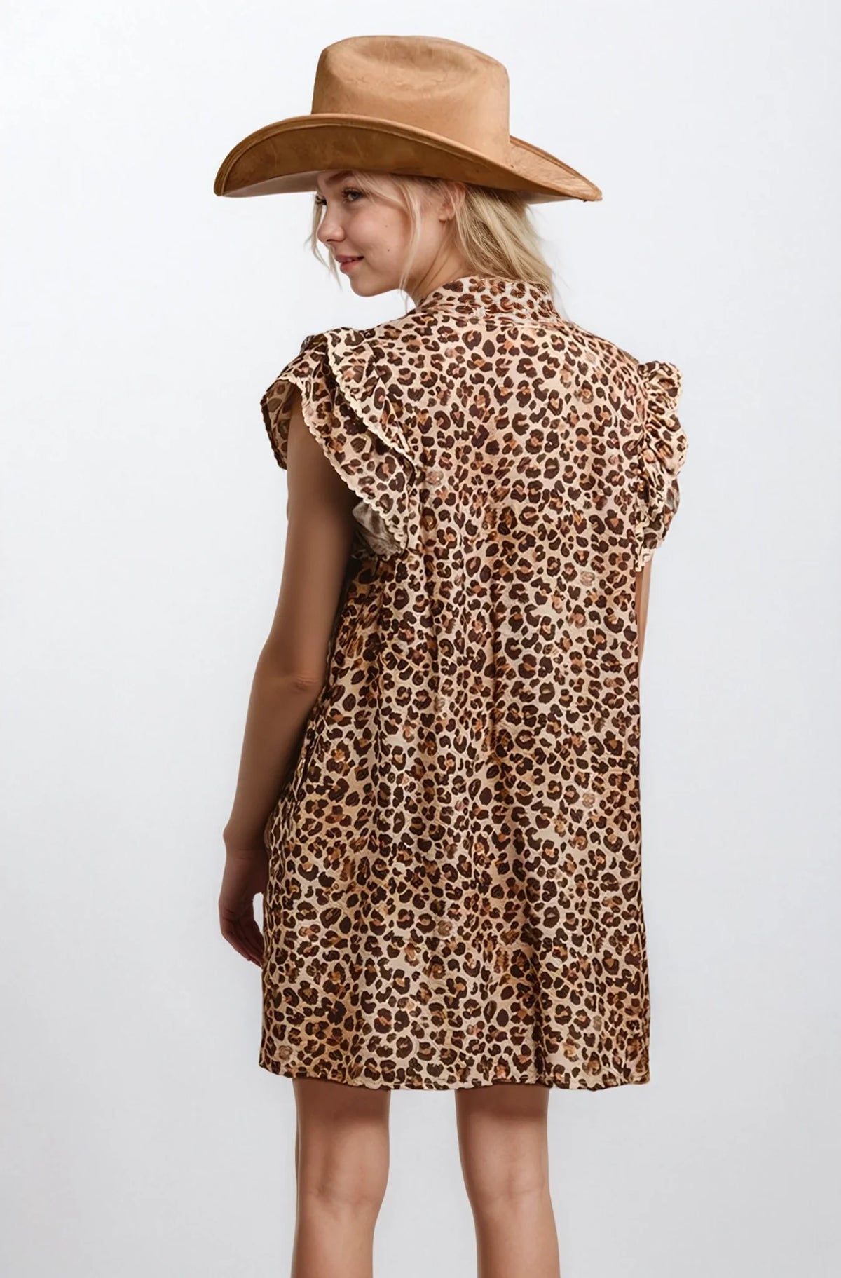Desert Muse Leopard Ruffle Mini Dress