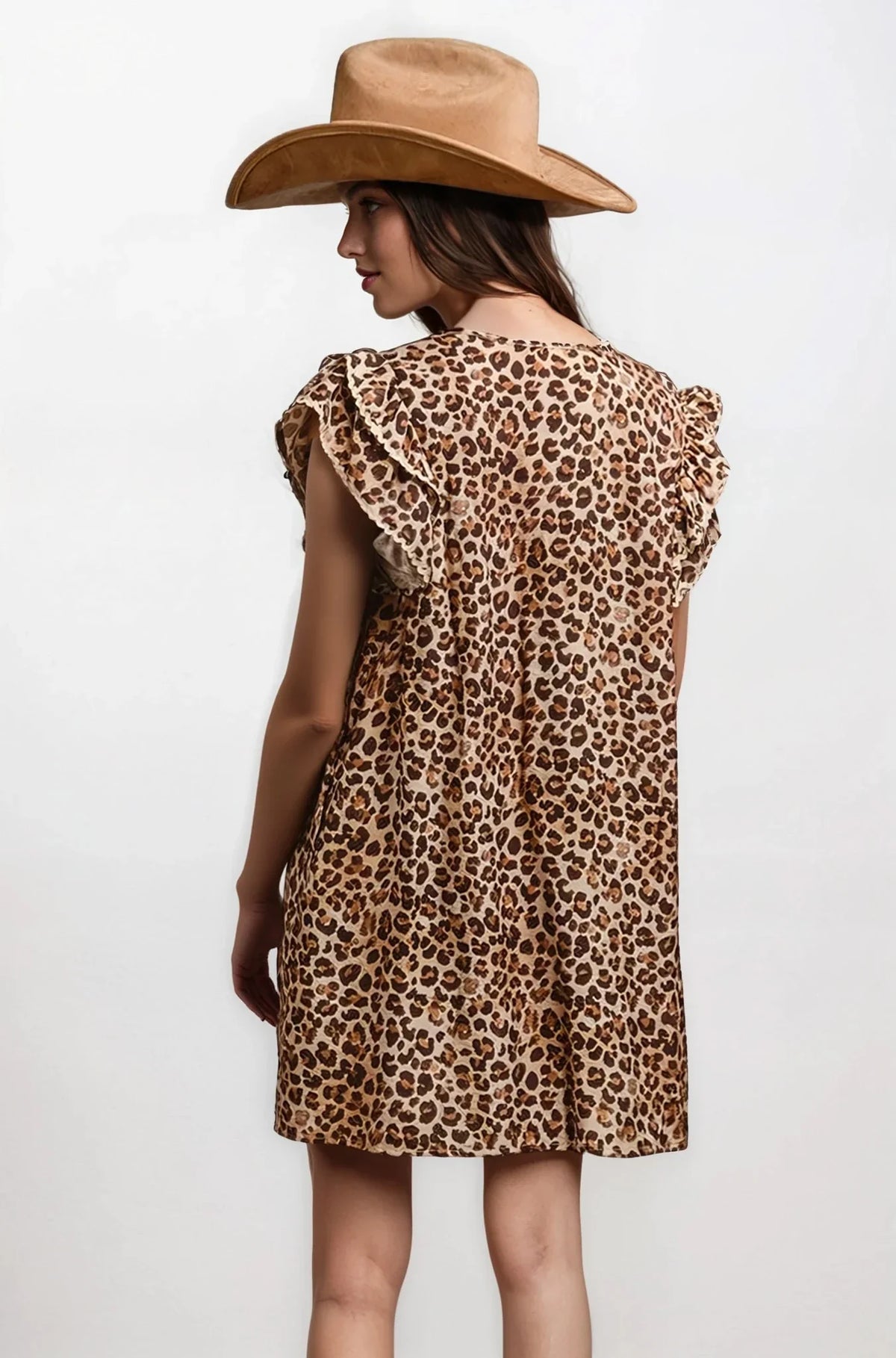 Desert Muse Leopard Ruffle Mini Dress