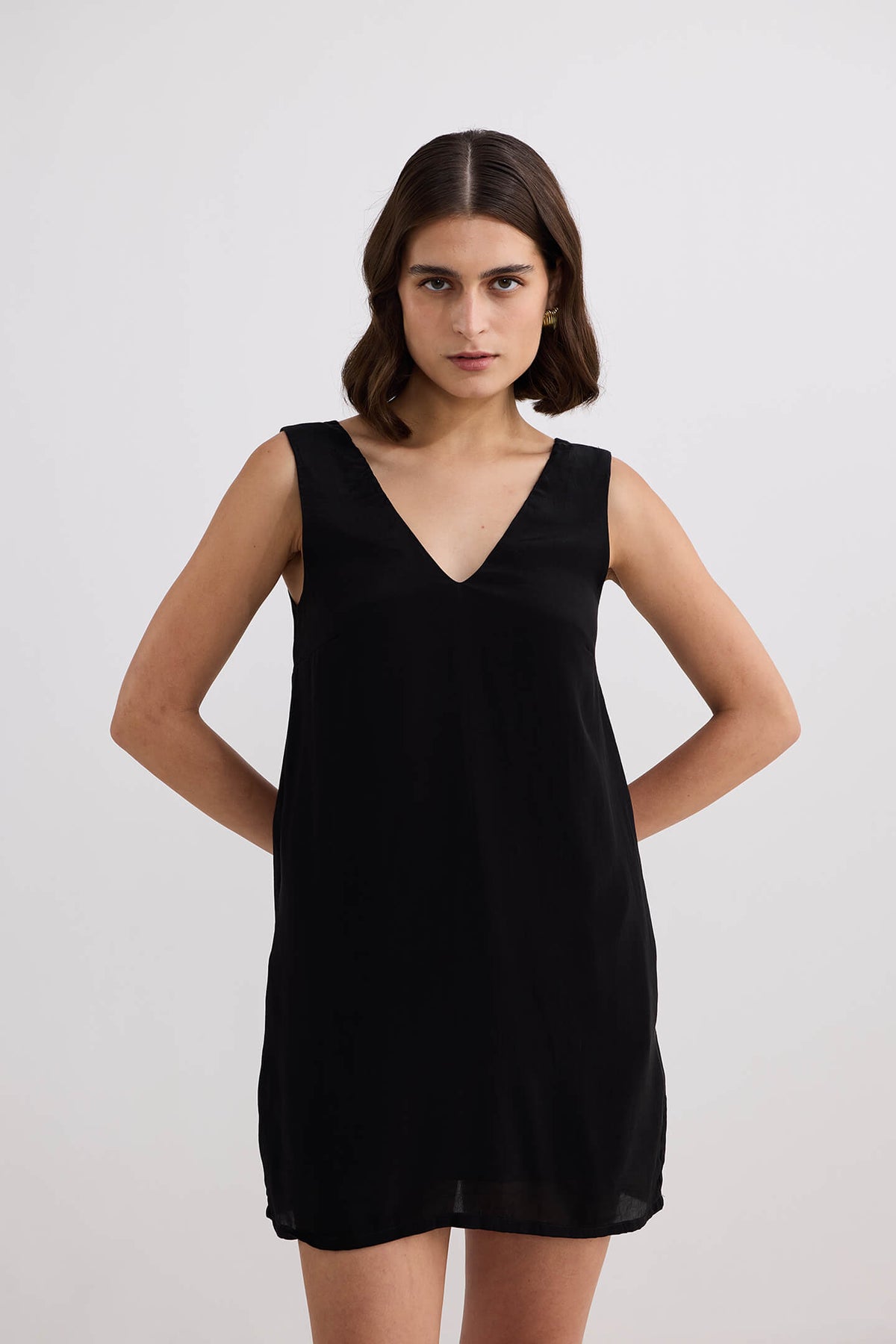 Midnight Muse V-Neck Mini Dress – Black