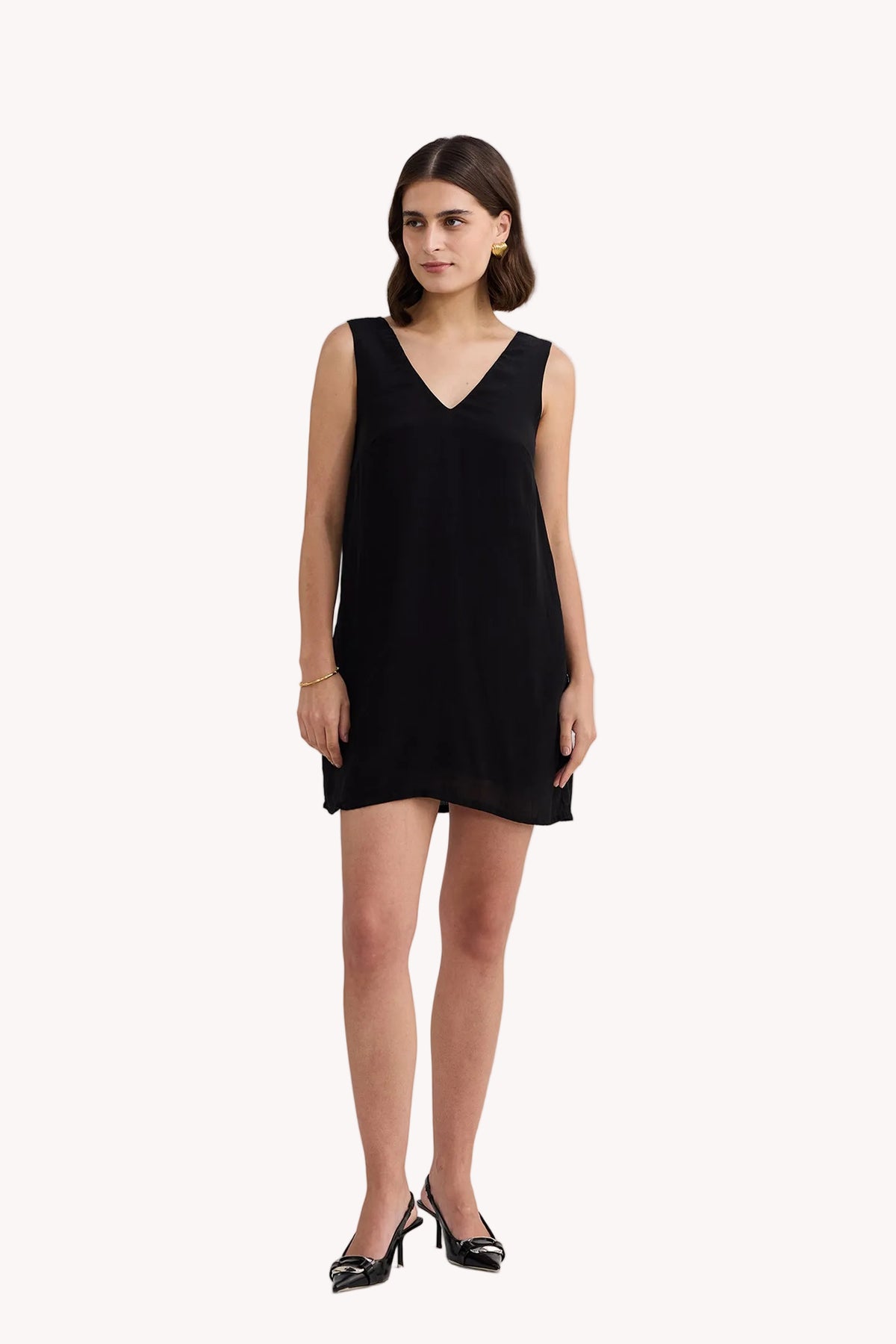 Midnight Muse V-Neck Mini Dress – Black