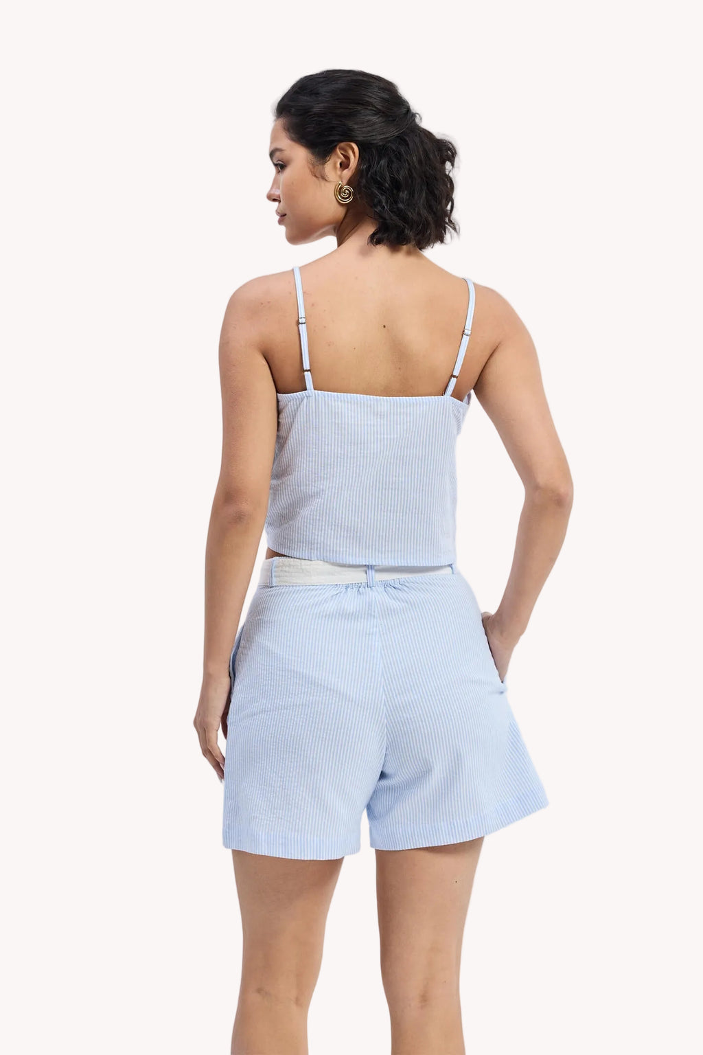 Seersucker Belted Shorts – Stripes