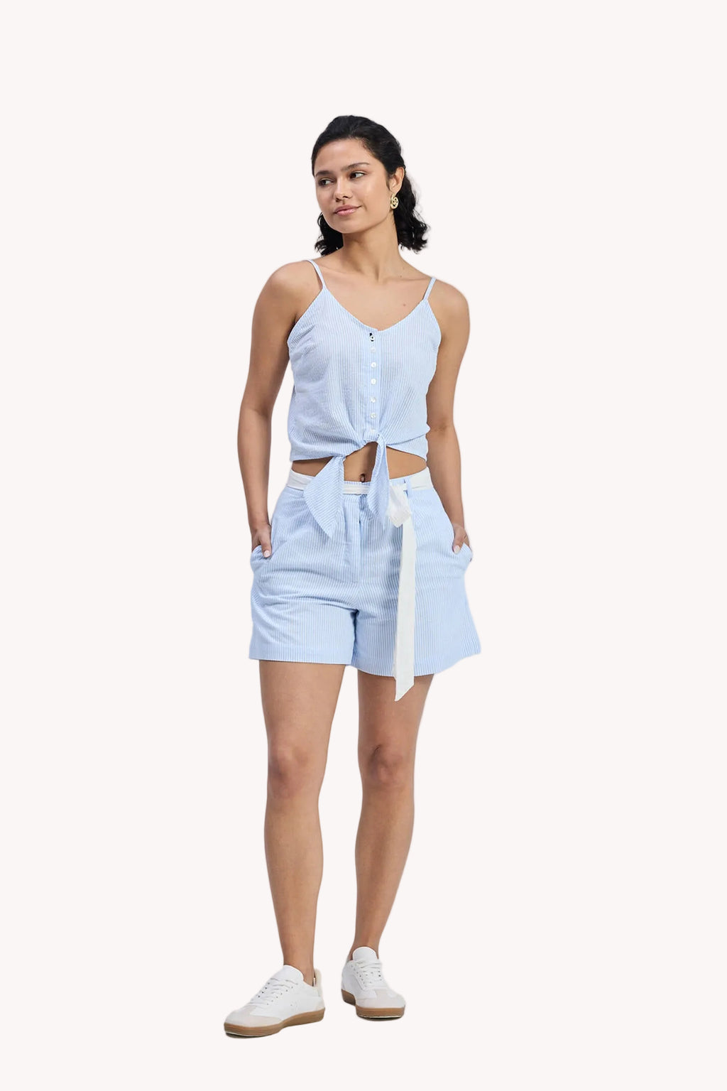 Seersucker Belted Shorts – Stripes