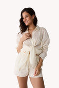 Textured Cotton Oversized Shirt & Shorts Set – Off-White