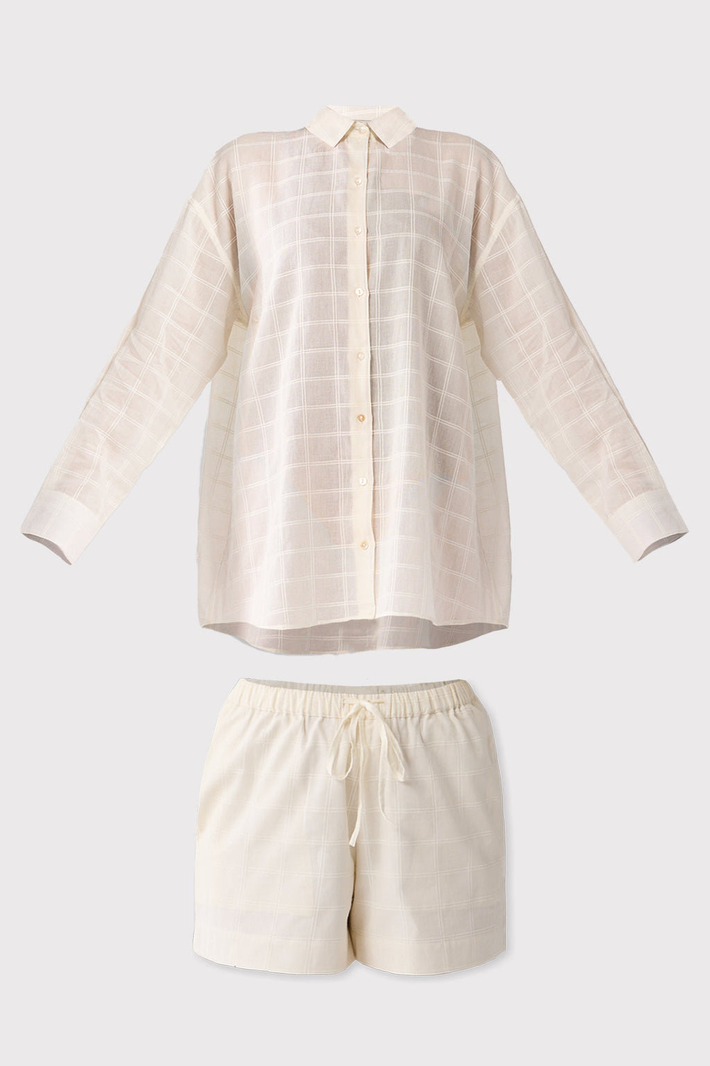 Textured Cotton Oversized Shirt & Shorts Set – Off-White