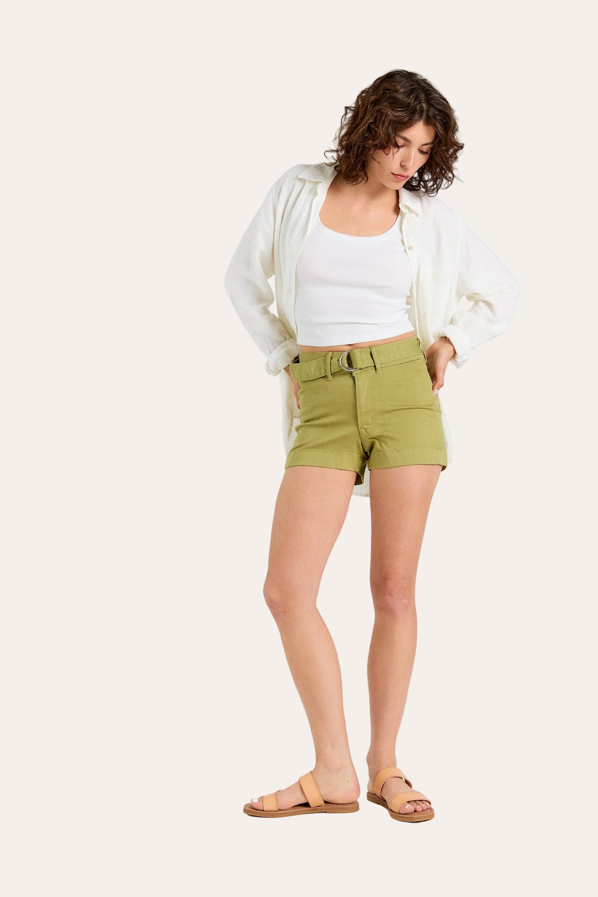 Scout High-Rise Belted Shorts – Sage