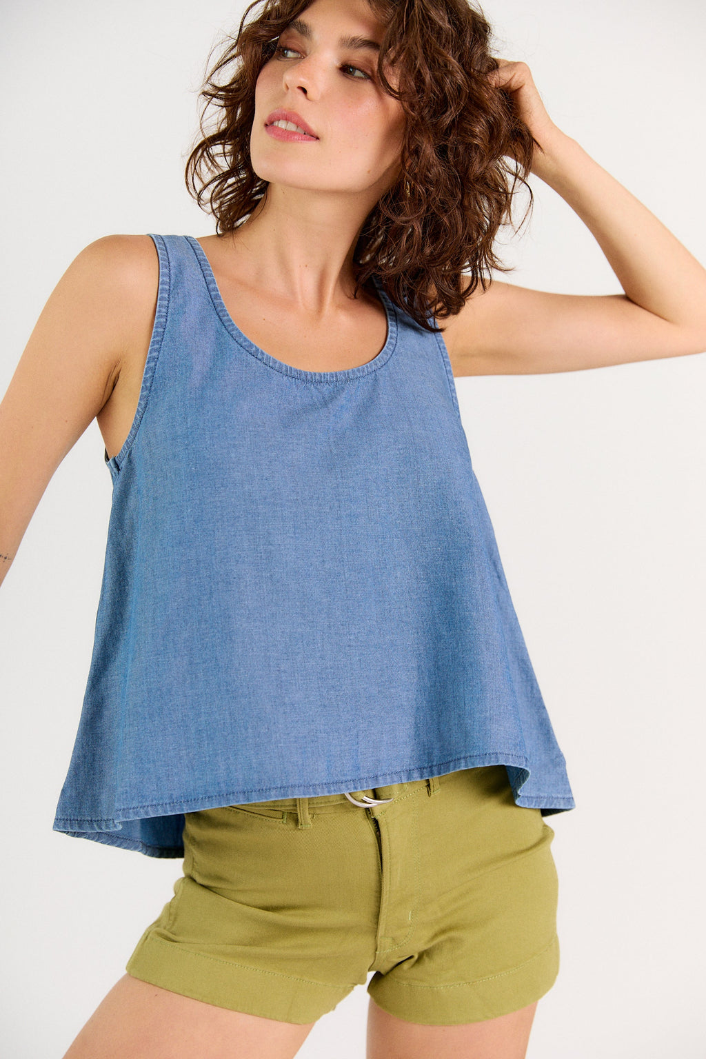Wabi Sabi Chambray Crop Tank – Medium Wash