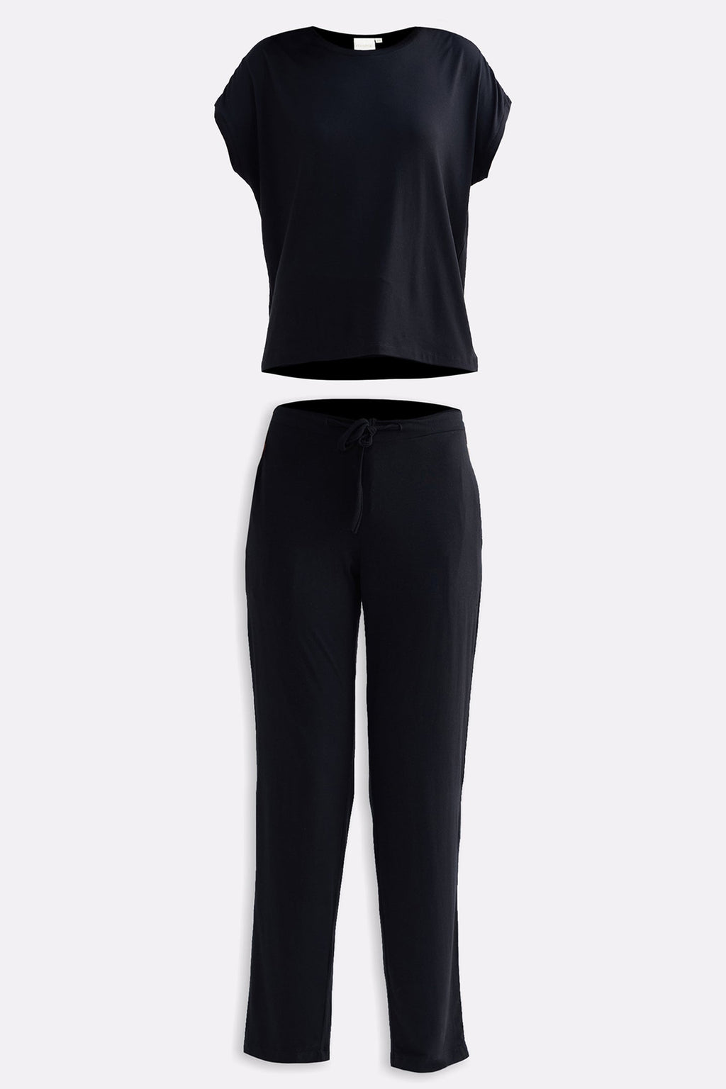 Relaxed Modal Tee & Wide-Leg Pants Set – Black