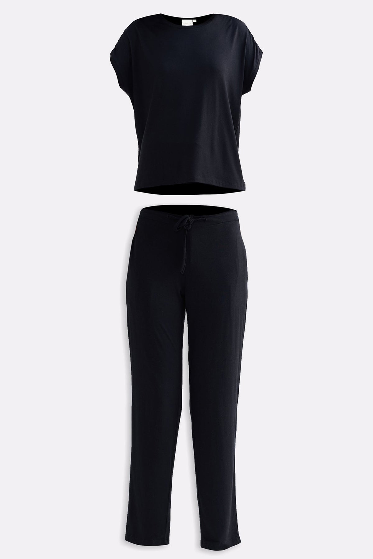 Relaxed Modal Tee & Wide-Leg Pants Set – Black