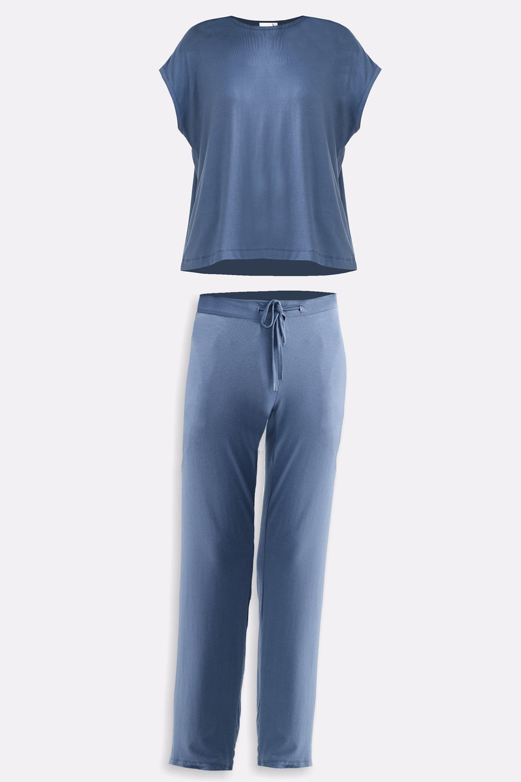 Relaxed Modal Tee & Wide-Leg Pants Set – Blue