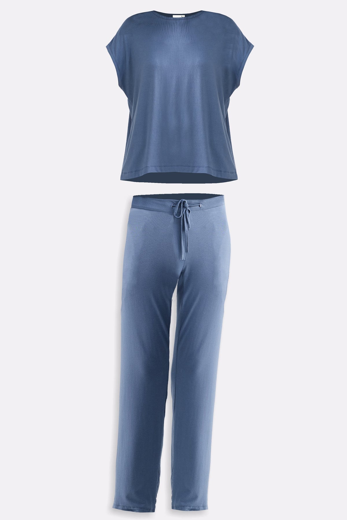 Relaxed Modal Tee & Wide-Leg Pants Set – Blue
