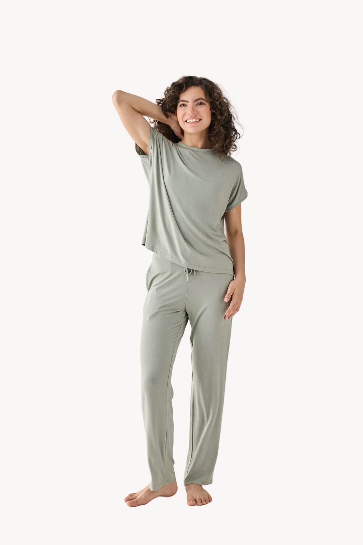 Relaxed Modal Tee & Wide-Leg Pants Set – Olive