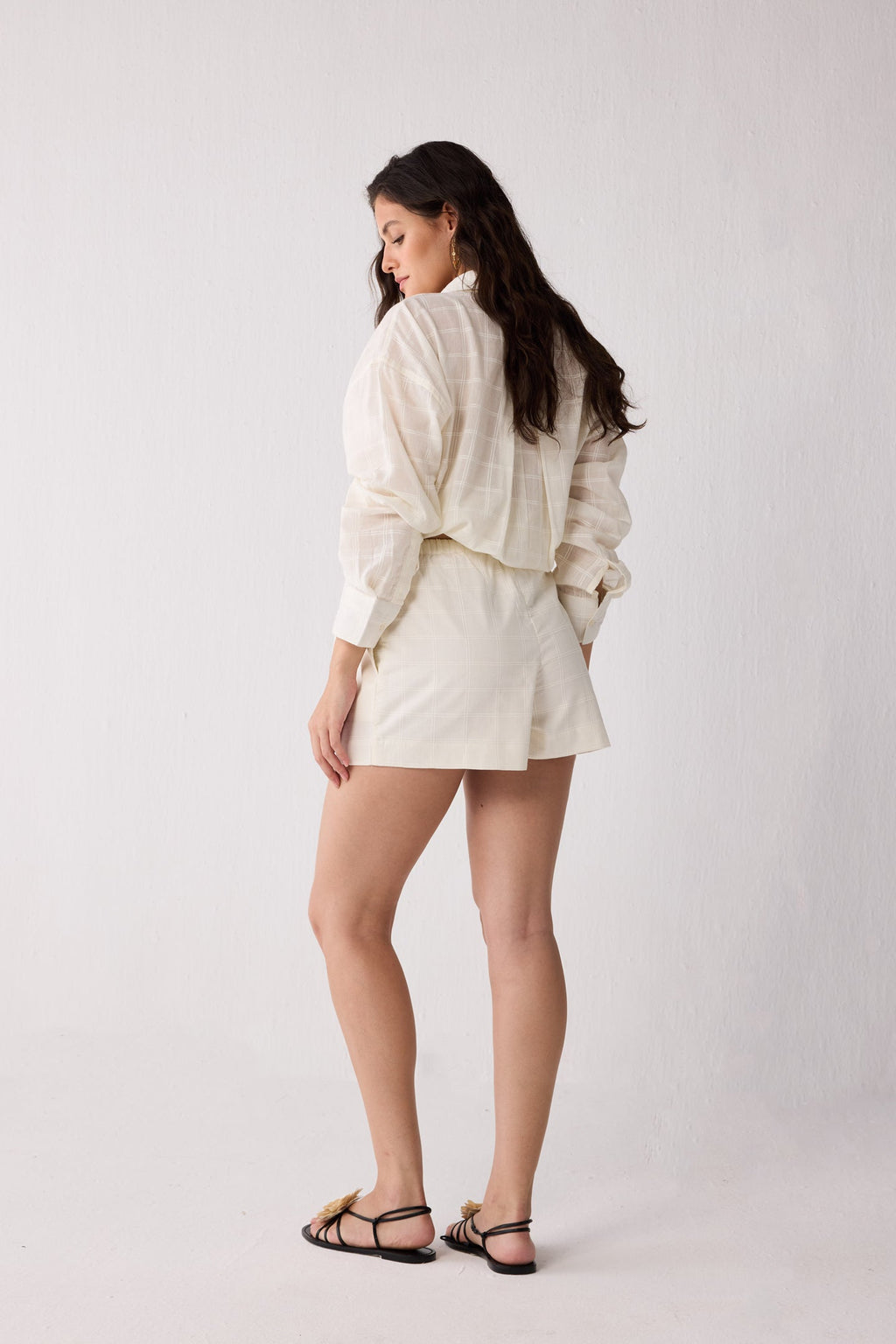 Textured Cotton Oversized Shirt & Shorts Set – Off-White