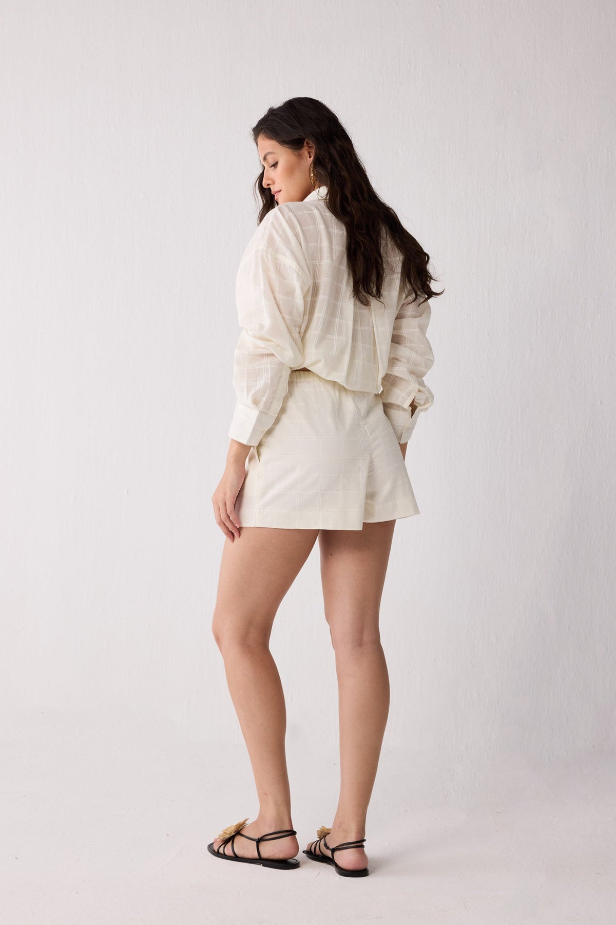 Textured Cotton Oversized Shirt & Shorts Set – Off-White