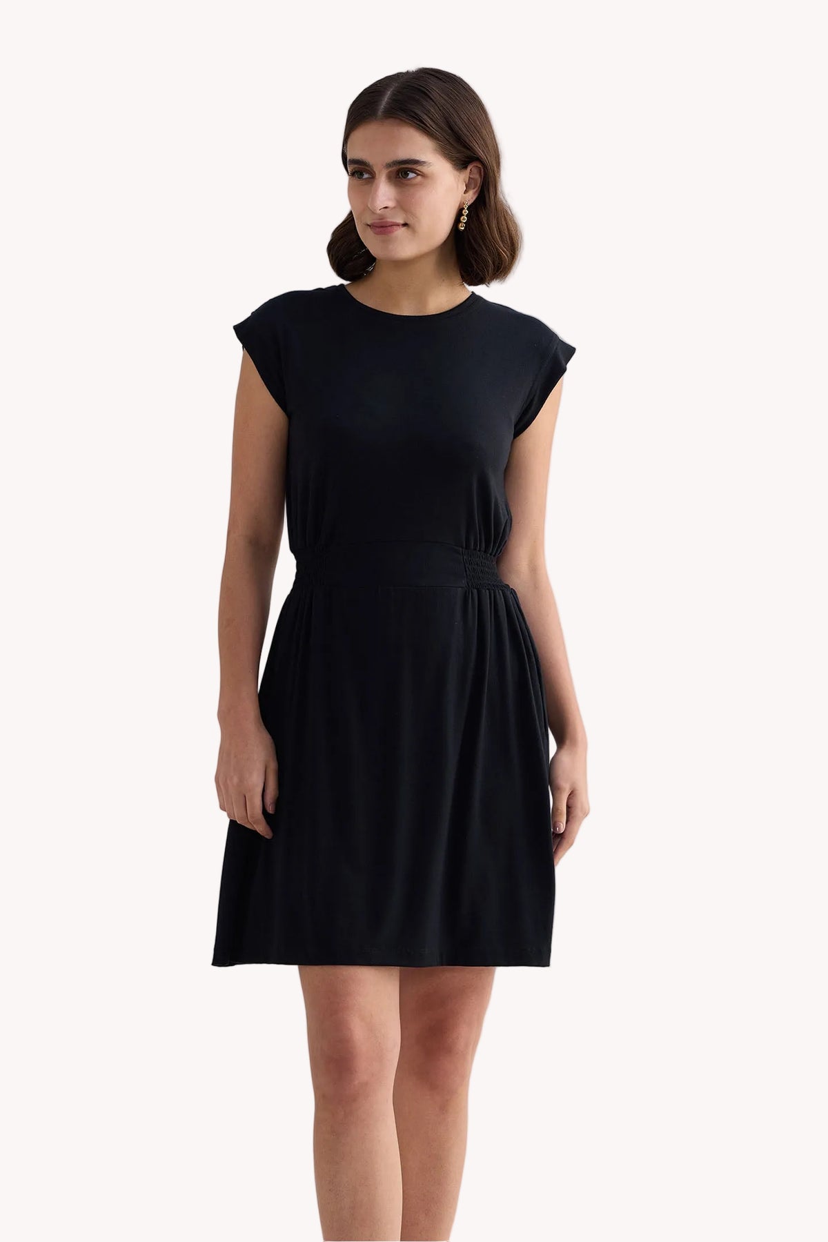Smocked-Waist Modal Dress – Black