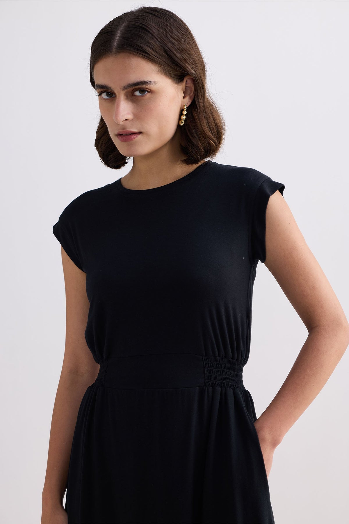 Smocked-Waist Modal Dress – Black