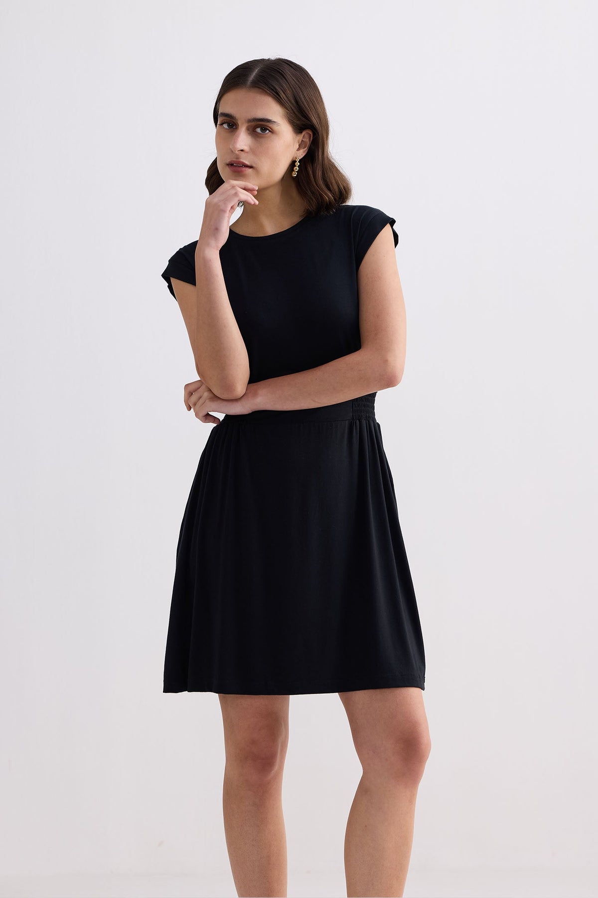 Smocked-Waist Modal Dress – Black