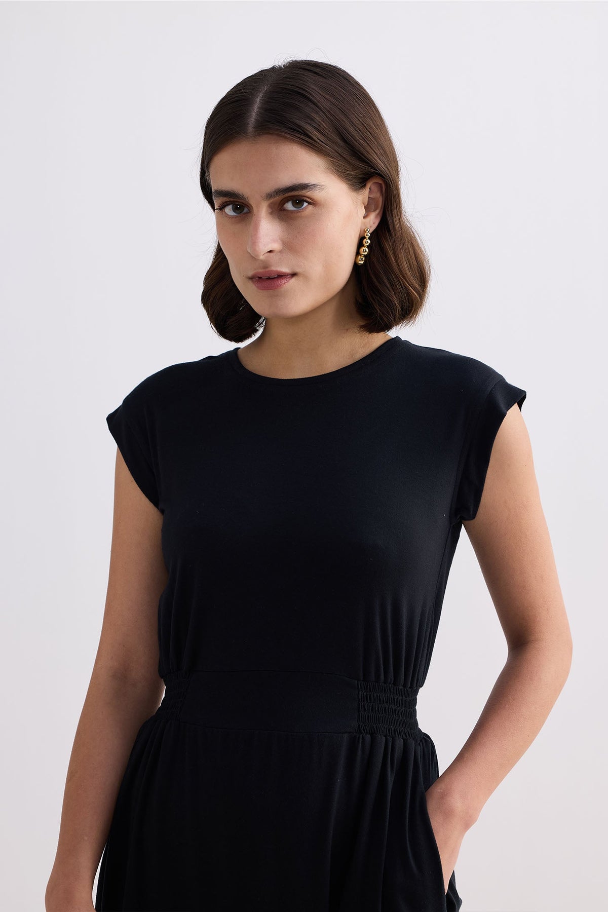 Smocked-Waist Modal Dress – Black