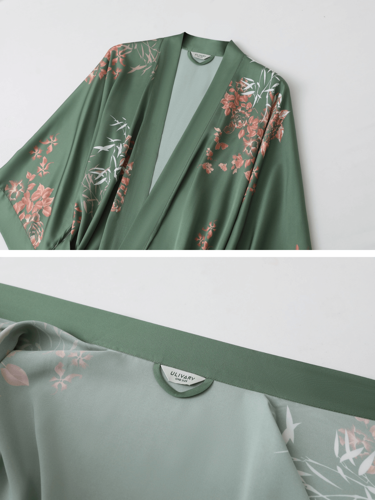Bamboo Print Short Kimono Robe – Olive