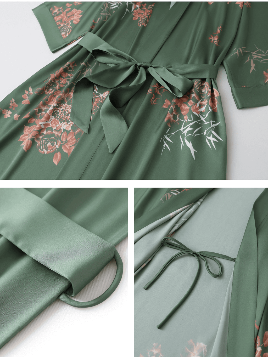 Bamboo Print Short Kimono Robe – Olive