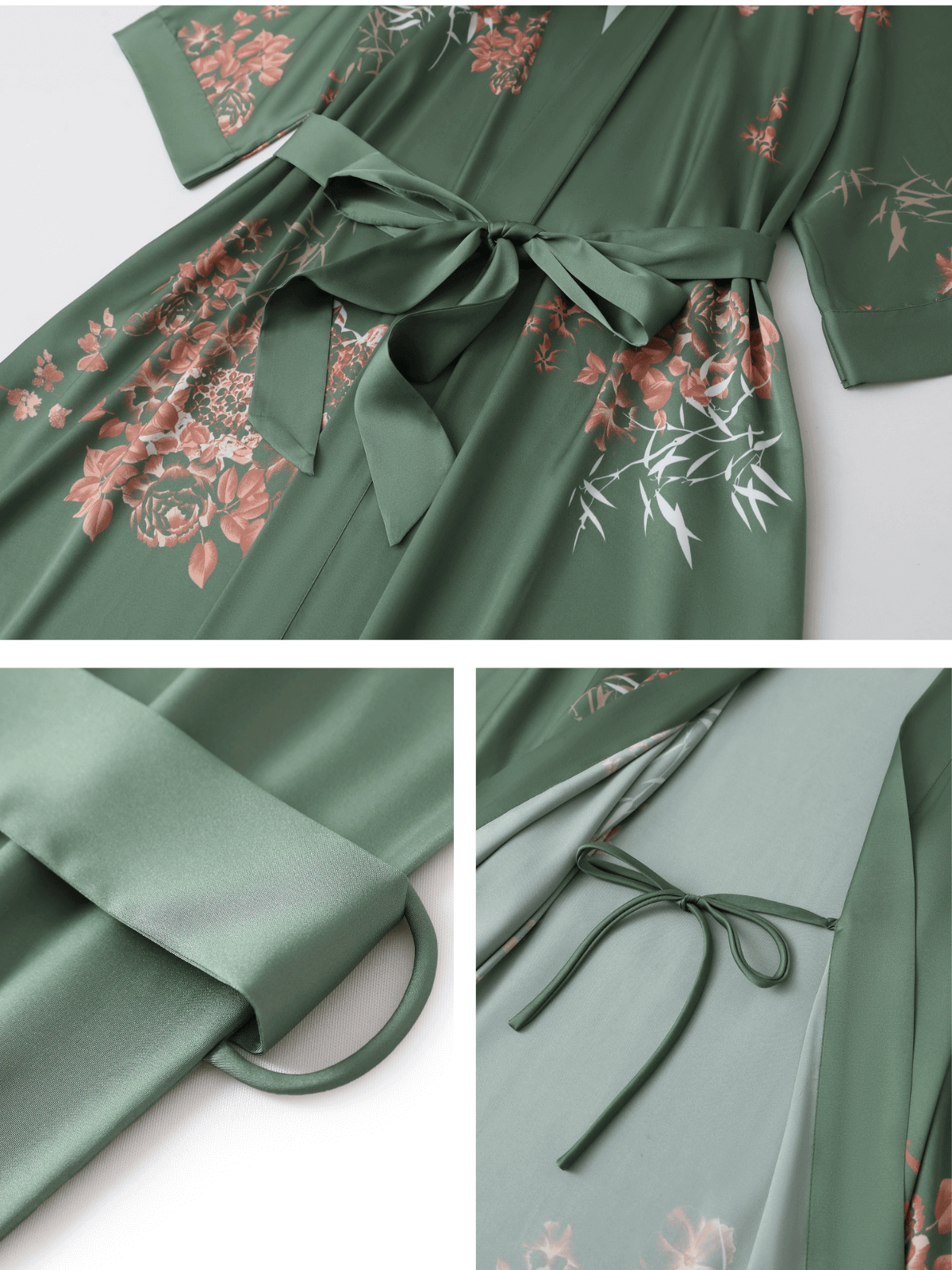 Bamboo Print Short Kimono Robe – Olive