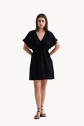 Oversized Gathered Crepe Dress – Black