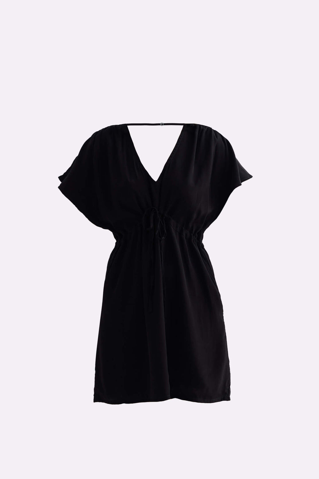 Oversized Gathered Crepe Dress – Black