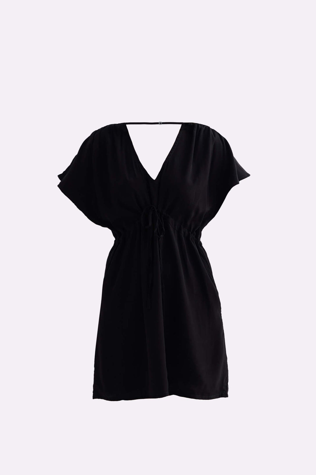 Oversized Gathered Crepe Dress – Black