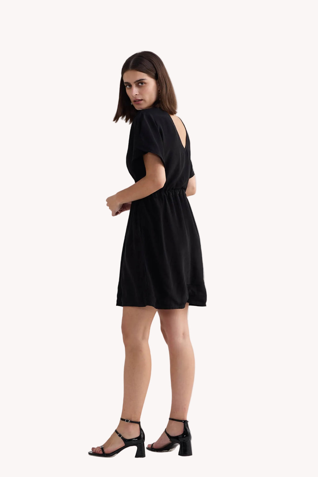 Oversized Gathered Crepe Dress – Black