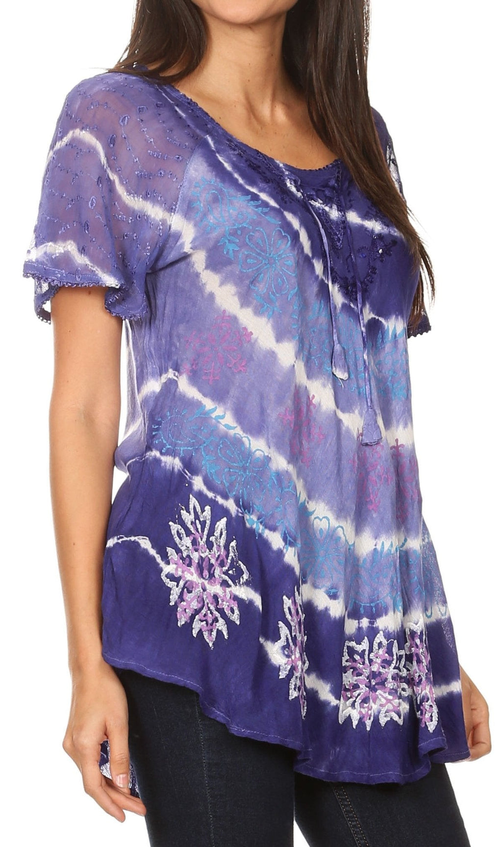 Aline Lace-Sleeve Scoop Neck Top