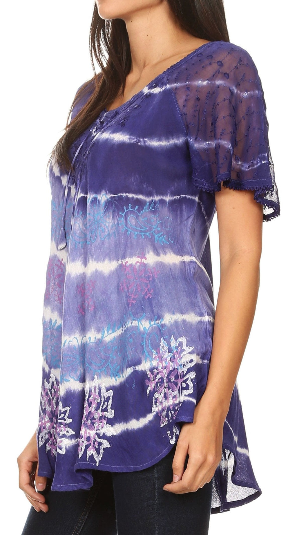 Aline Lace-Sleeve Scoop Neck Top