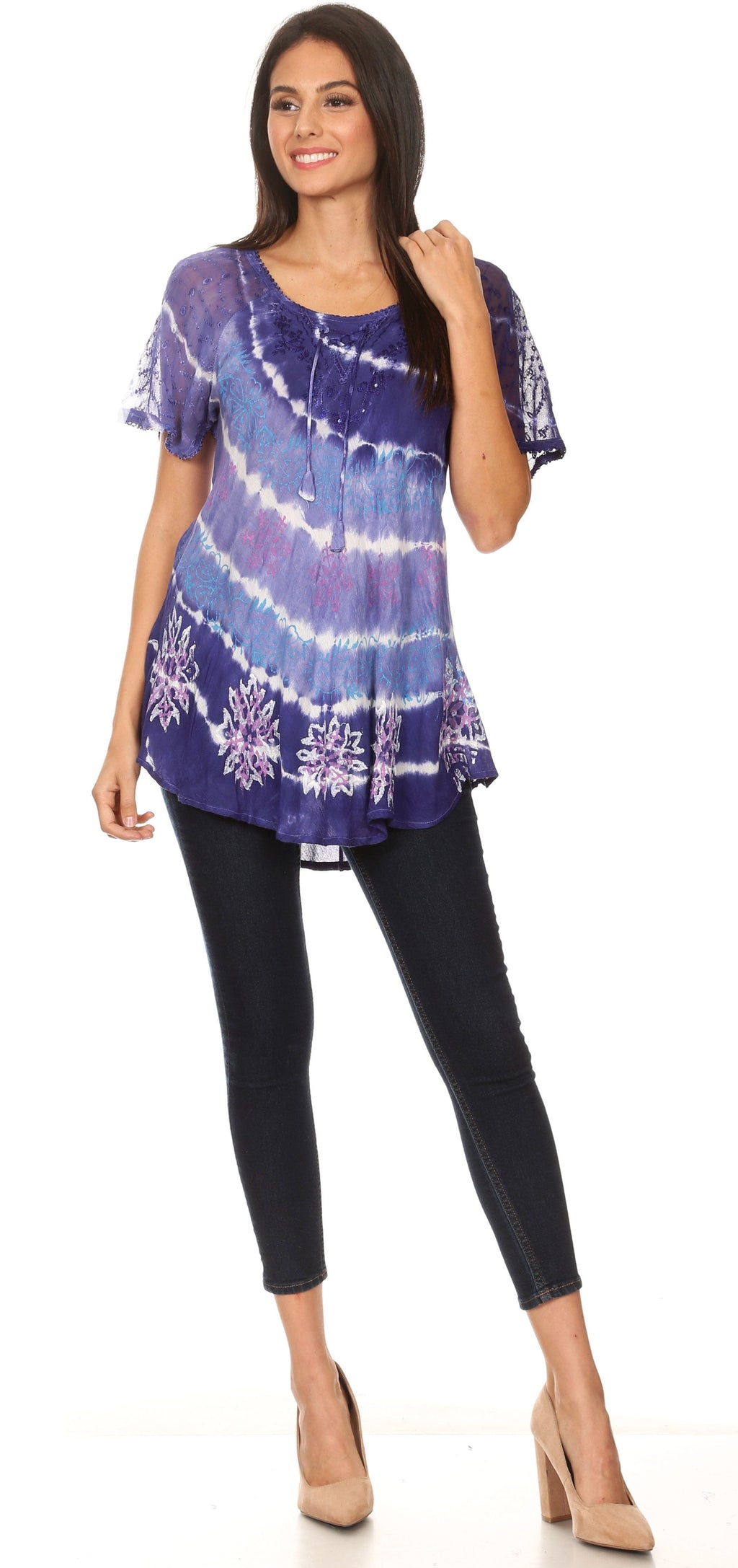 Aline Lace-Sleeve Scoop Neck Top