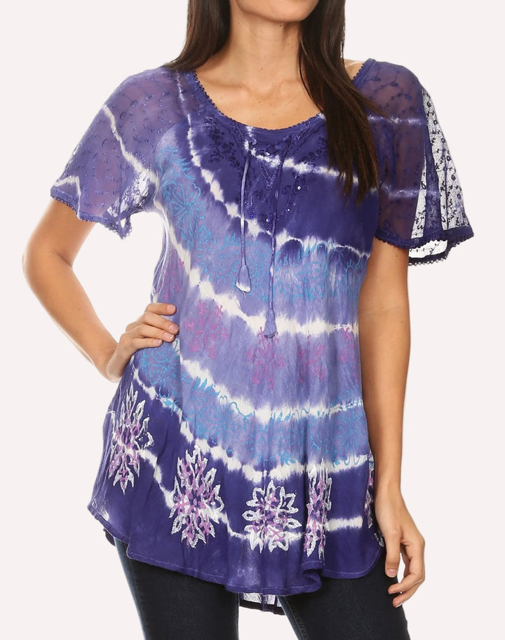 Aline Lace-Sleeve Scoop Neck Top