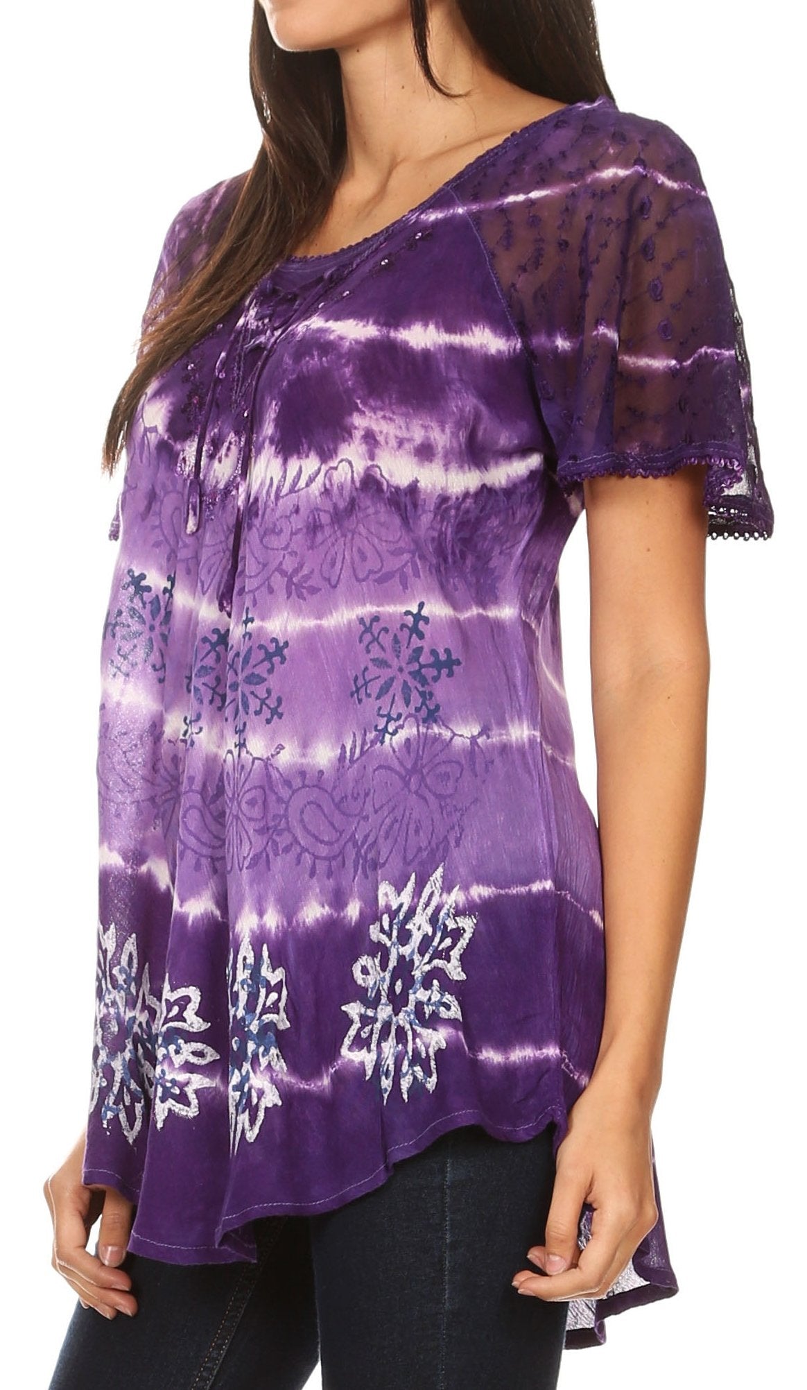 Aline Lace-Sleeve Scoop Neck Top