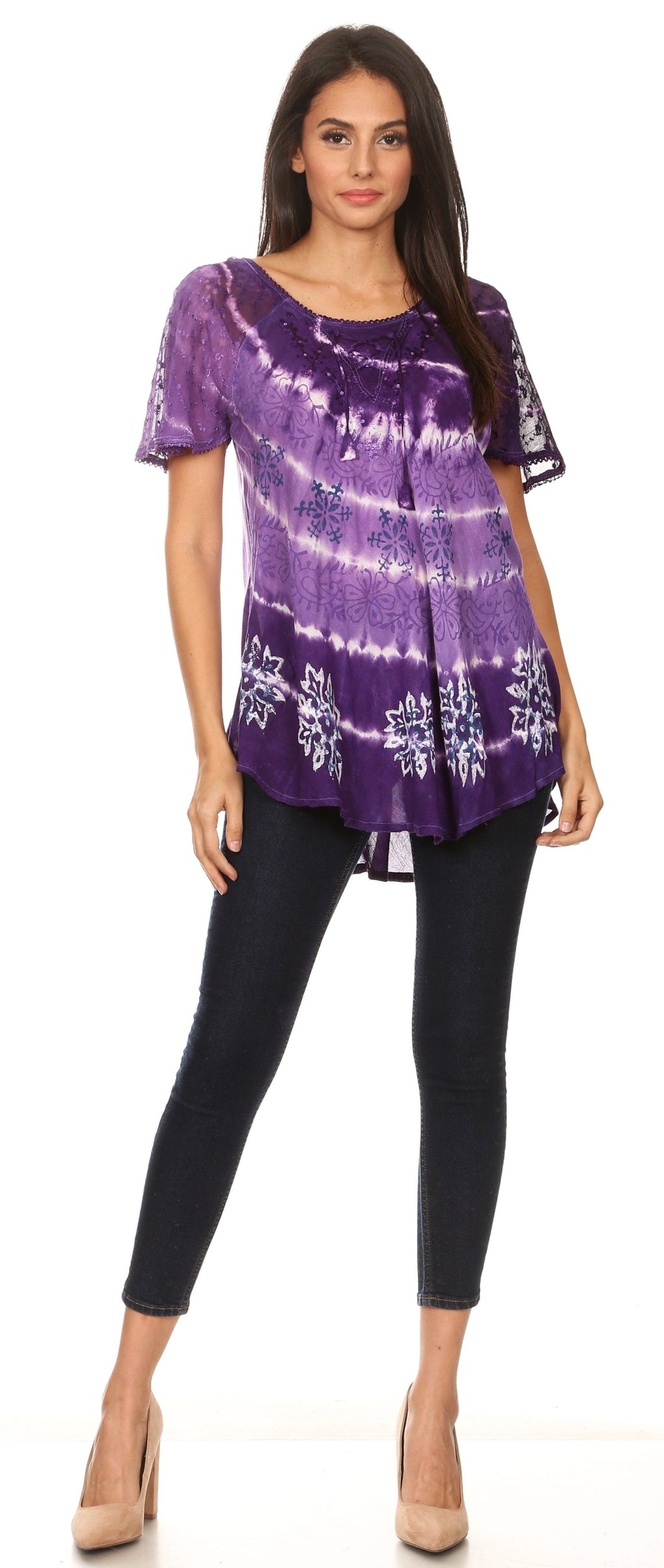Aline Lace-Sleeve Scoop Neck Top