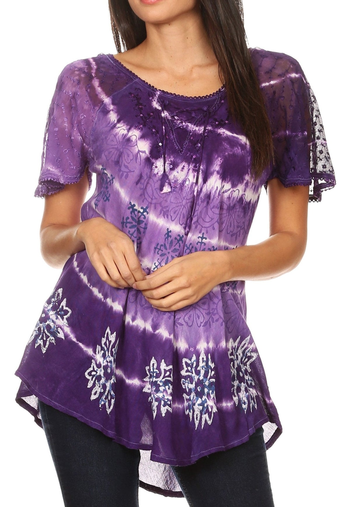 Aline Lace-Sleeve Scoop Neck Top