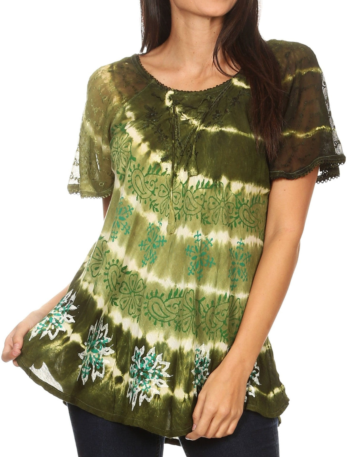 Aline Lace-Sleeve Scoop Neck Top