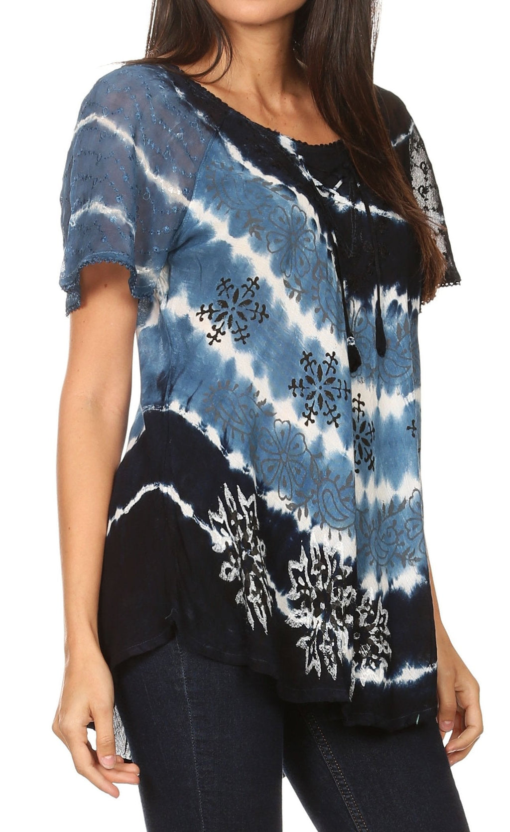 Aline Lace-Sleeve Scoop Neck Top
