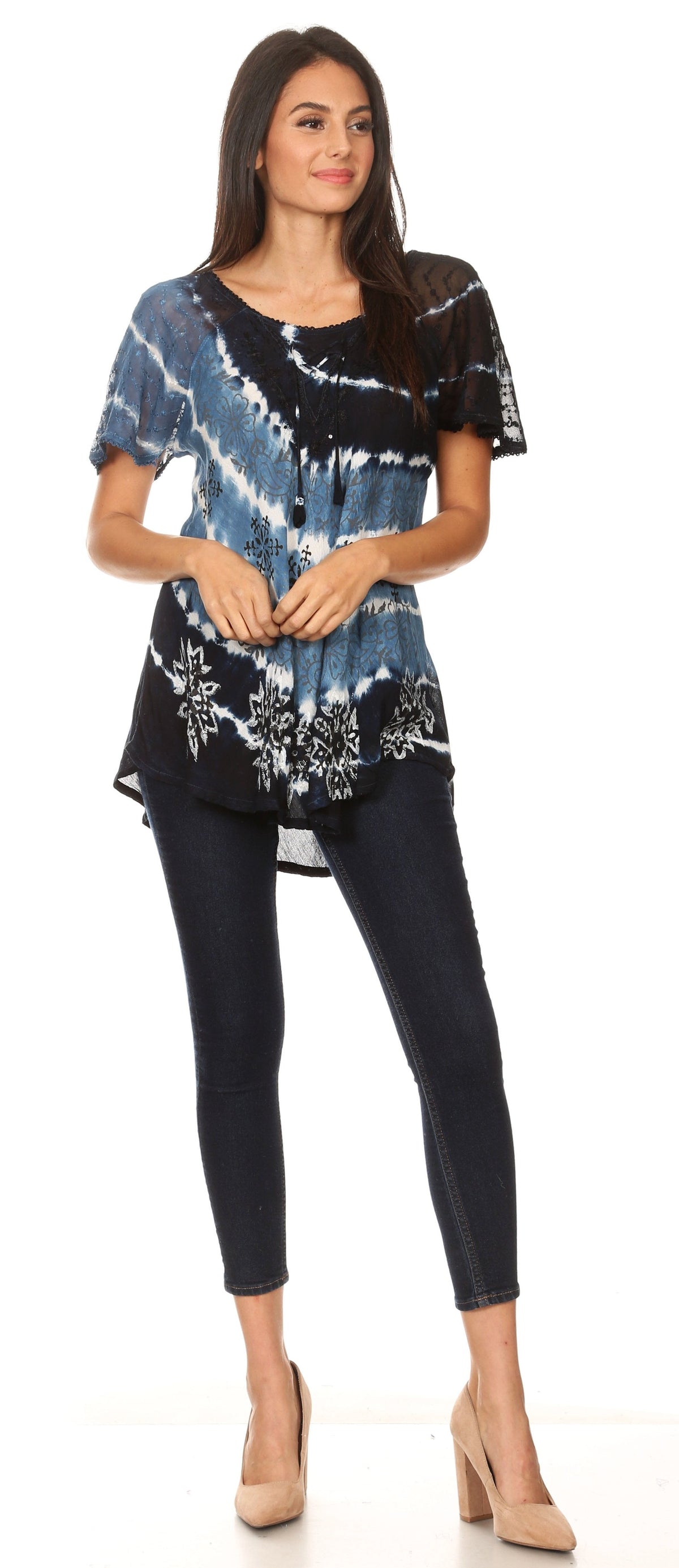 Aline Lace-Sleeve Scoop Neck Top