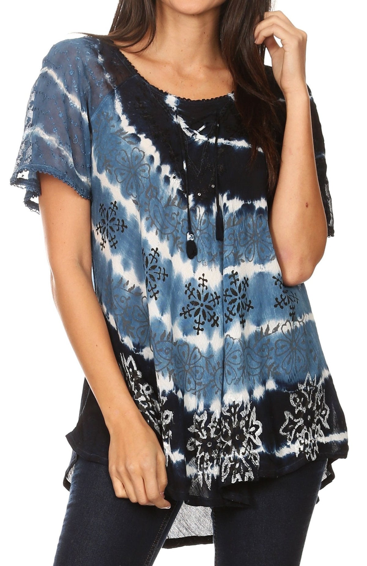 Aline Lace-Sleeve Scoop Neck Top