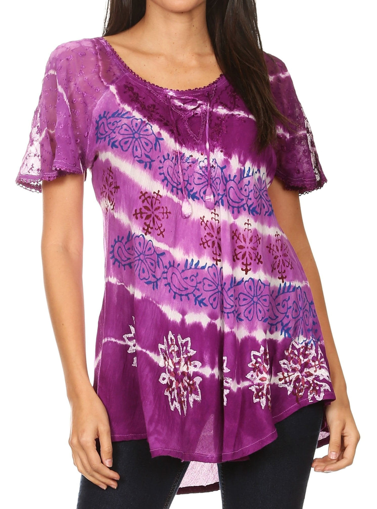 Aline Lace-Sleeve Scoop Neck Top