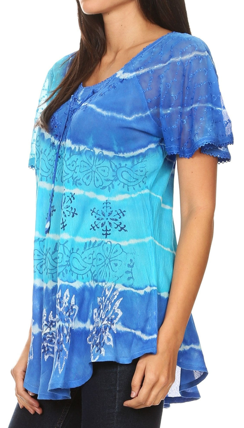 Aline Lace-Sleeve Scoop Neck Top