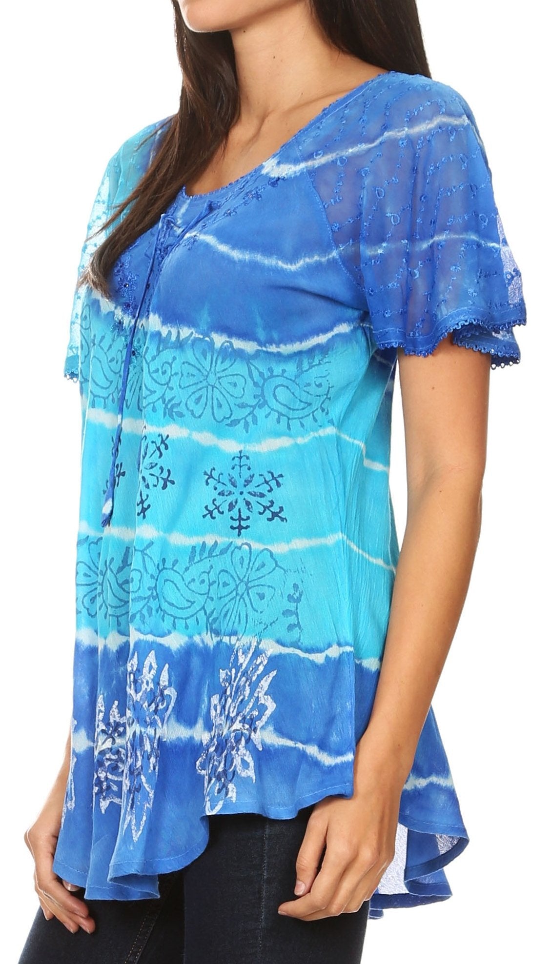 Aline Lace-Sleeve Scoop Neck Top