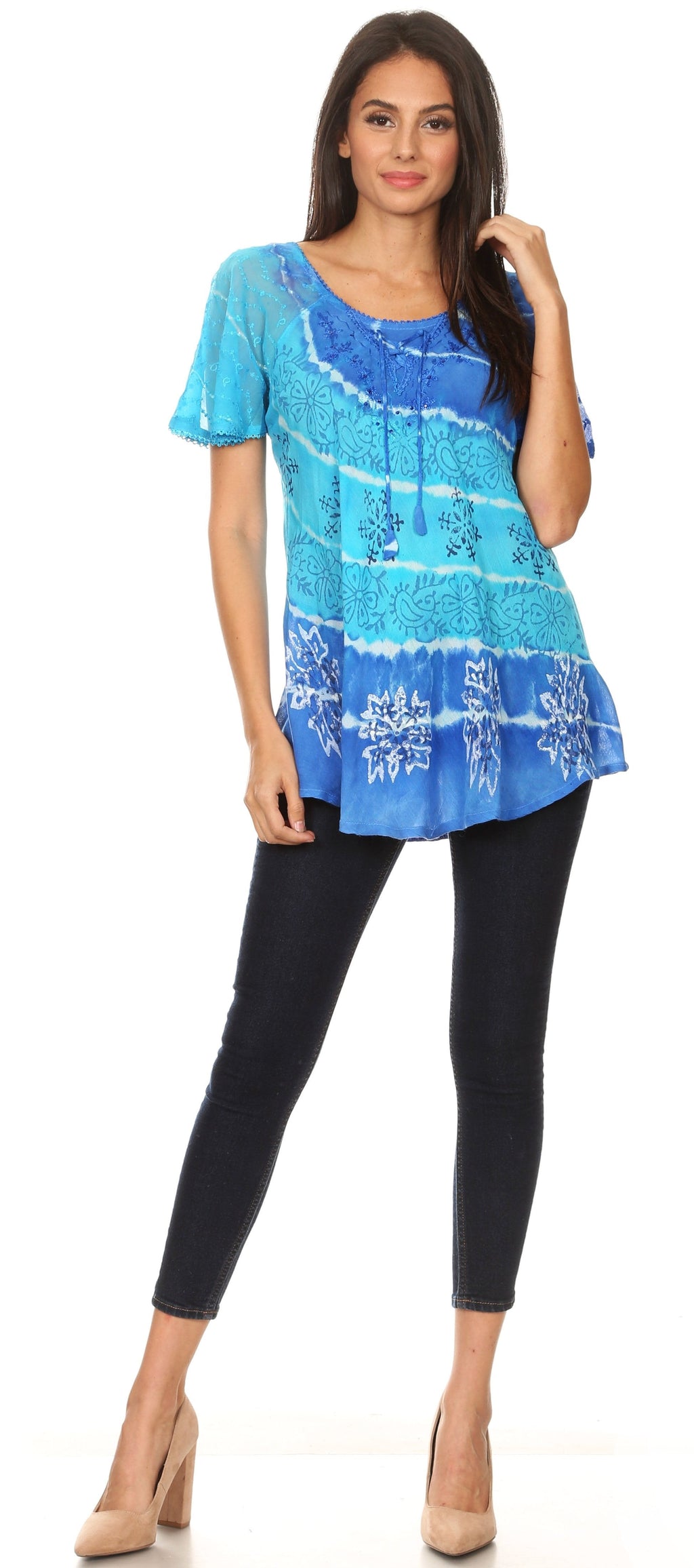 Aline Lace-Sleeve Scoop Neck Top
