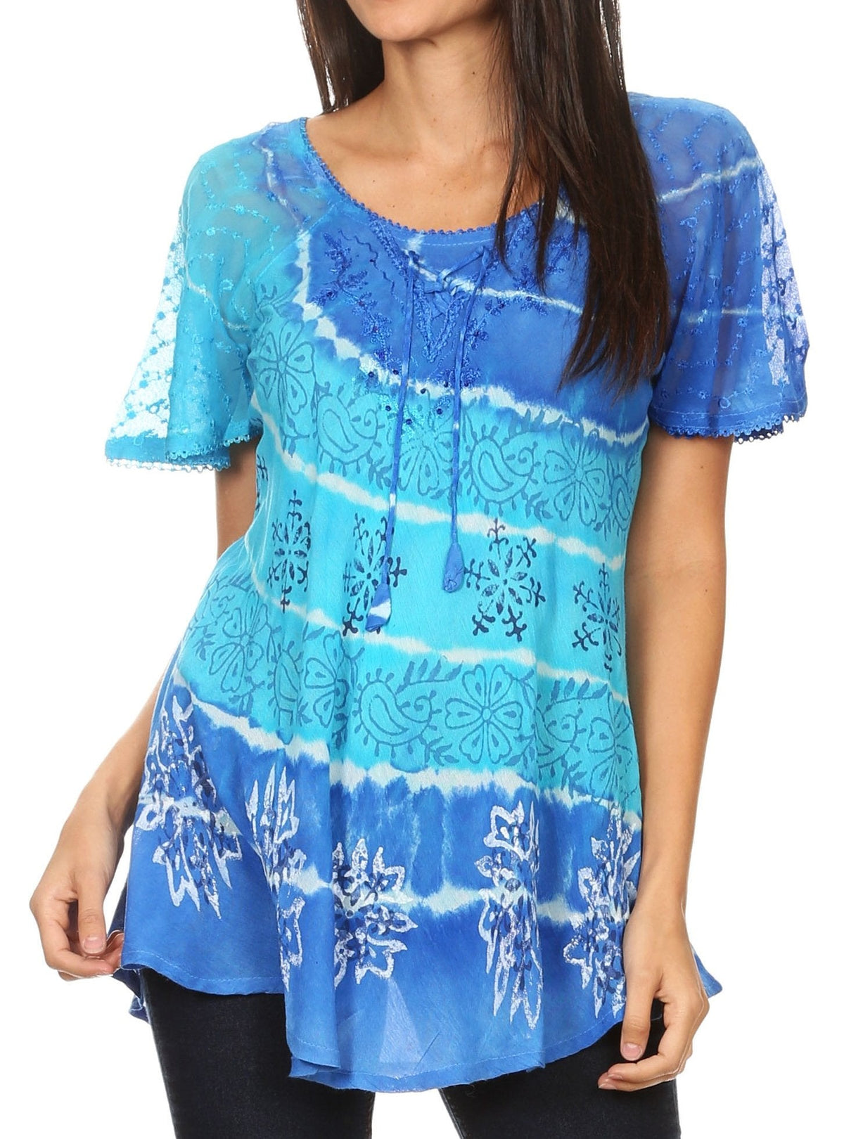 Aline Lace-Sleeve Scoop Neck Top