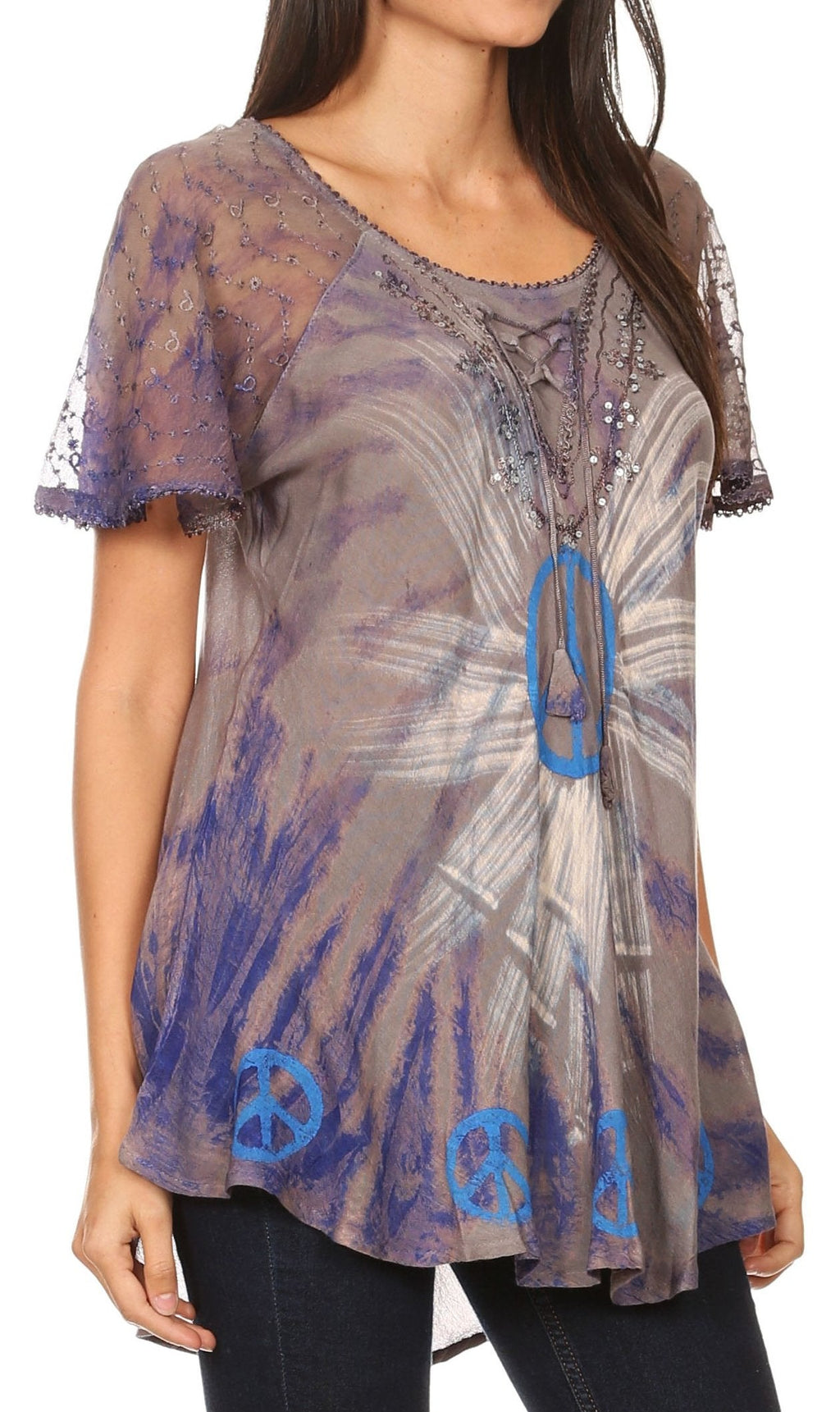 Aline Lace-Sleeve Scoop Neck Top