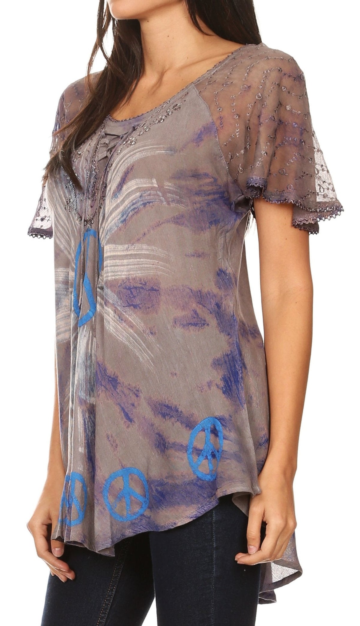 Aline Lace-Sleeve Scoop Neck Top